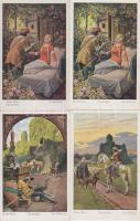 8 db régi, használatlan képeslap, a Grimm testvérek Csipkerózsikájának illusztrációja, pinx. Otto Ku...