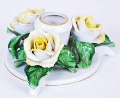 Herendi gyertya tartó, kézzel festett, jelzett, lepattanások a rózsákon, leveleken / Herend chinawar...