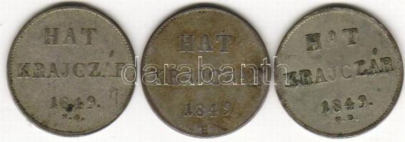 1849N.B. "Szabadságharc" 6kr (3x) ezüst 3 klf ékezettípussal T:2,2/3