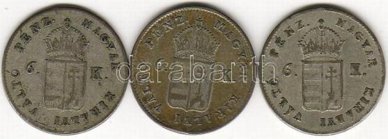 1849N.B. "Szabadságharc" 6kr (3x) ezüst 3 klf ékezettípussal T:2,2/3