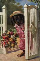 Dog in dress with bouquet (EB)