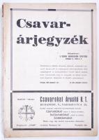 1940 Budapest V., Csavarokat Árusitó Rt. csavarárjegyzéke