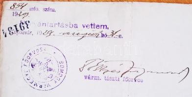 1926 Gyógyszerész diploma, hátoldalán gyógyszertárnyitási engedéllyel 75x54 cm