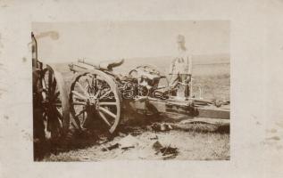 K.u.k. soldier with damaged cannon, photo (small tear)