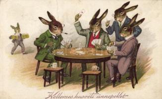 Easter, rabbits are playing cards (fa)