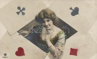 French card, lady (small tear)