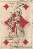 French card, lady with money