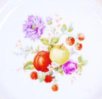 5db, régi, gyümölcsökkel és virágokkal díszített, pajzspecsétes Zsolnay süteményes tányér / 
Zsolnay...