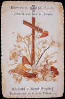 Cca 1920 Két oldalas szentkép és szárított növény a Szentföldről, 11×8 cm