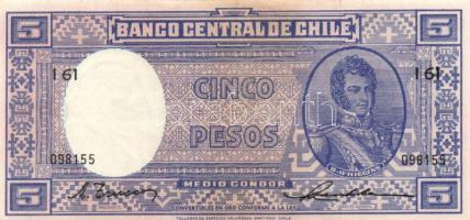 Chile 1944-47. 5P (2x) T:II Chile 1944-47. 5 Pesos (2x) C:XF