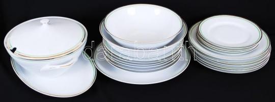 Háború előtti cseh porcelán étkészlet: Levesestál + 4 tál, 6 mély, 6 lapos, 4 süteményes tányér. Jó ...