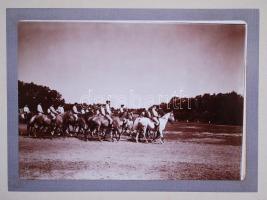 cca 1910 Fotóalbum 21 db fényképpel egy katonai (Kisbér?) mén-telepről, ménesről (13x18 cm) / Milita...