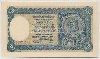 Szlovákia 1940. 100K II. kiadás T:I Slovakia 1940. 100 Korun "II EMISIA" C:Unc