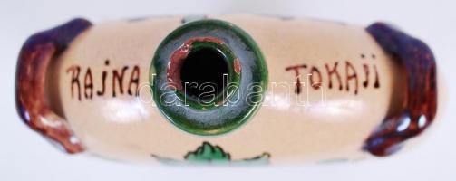 Badár Erzsi (1889-1985) jelzett, kézzel festett, mázas kerámia kulacs (lábain sérült) / 
Hand made, ...