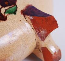 Badár Erzsi (1889-1985) jelzett, kézzel festett, mázas kerámia kulacs (lábain sérült) / 
Hand made, ...