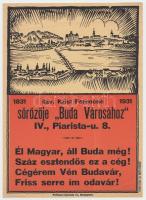 1931 Budapest V. Krist Ferencné sörözője Buda Városához plakát (sarok szakadt) 18x24 cm