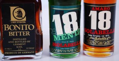 5 db rövid ital: Amaro 18 Isolabella, 18 Menta  Isolabella, Napoleon Brandy, Bonito Bitter, Larsen C...