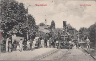 Püspökfürdő railway station with locomotive