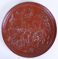 Festett öntöttvas domborműves dísztányér antik jelenettel /  Cast iron plate with idyllic scene, d: 25,5cm