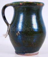 Régi, zöld, mázas kerámia csupor /  Vintage glazed ceramic jar, 14,5cm