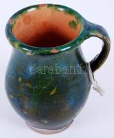 Régi, zöld, mázas kerámia csupor / 
Vintage glazed ceramic jar, 14,5cm
