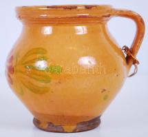 Kézzel festett, régi, mázas kerámia csupor /  Vintage glazed ceramic jar, 12cm
