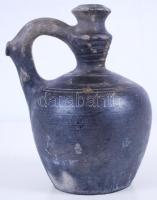 Fekete népi kerámia vizeskorsó /  Vintage folkloristic ceramic water jug, 17cm