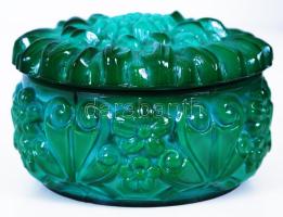 Malachit üveg bonbonier, hibátlan, d:10 cm, m:5 cm / Malachite glass bonbonier