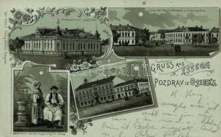 Eszék the house of dr. Maksimovic, post office, the corner of the School street and Railway station street, folklore, litho (EK)