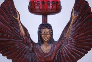 Festett fém, réz, márvány gyertyatartó, női angyal figurával, sértetlen állapotban, m:55 cm!!