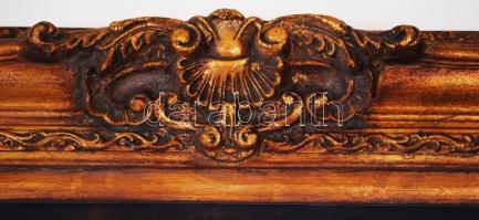 Nagyméretű antik, gazdagon díszített fa keret, olajnyomattal, belső méret: 66×96 cm, külső méret: 89...