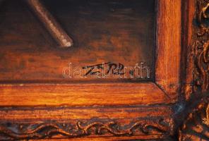 Nagyméretű antik, gazdagon díszített fa keret, olajnyomattal, belső méret: 66×96 cm, külső méret: 89...