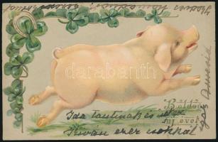 New Year, pig Emb. litho (Rb)