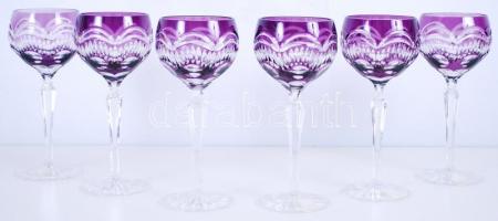 Ólomkristály boros készlet, több rétegű, jelzett, csiszolt, metszett, hibátlan, m:22 cm / Lead crystal wine glass set