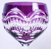 Ólomkristály boros készlet, több rétegű, jelzett, csiszolt, metszett, hibátlan, m:22 cm / Lead cryst...