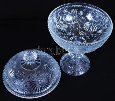 Virágmintás, domború díszítésű, üveg bonbonniere / 
Glass bonbonniere, 22cm