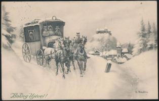 New Year, carriage, artist signed