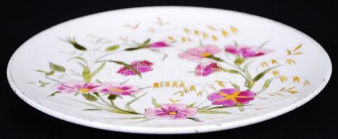 Fajansz virág mintás dísztányér, hibátlan , jelzett LNW, d:21 cm/ Faiance plate with flowers