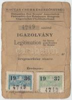 1934 Cserkész igazolvány, 4749-es számú, okmánybélyegekkel, gyűrött, 11×7 cm