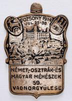 1914. "Német-Osztrák-és Magyar Méhészek 59. Vándorgyűlése Pozsony 1917. Júl.25-30." fém lemezjelvény csat nélkül T:2-