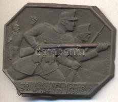 Osztrák-Magyar Monarchia 1917. "K.u.K. 104. 105. 106-os Gyalogezred" cink sapkajelvény (29x42mm) készítő: ARKANZAS BP., tű nélkül T:2 Austro-Hungarian Monarchy 1917. "K.u.K. INF.RGT. No. 104. 105. 106 - 1917" zinc cap badge (29x42mm) maker: ARKANZAS BP., without pin C:XF