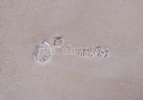 cca 1900 800-as tisztaságú, jelzett, áttört ezüst (Ag) kínáló kosárka eredeti, kék üvegbetéttel / 
P...