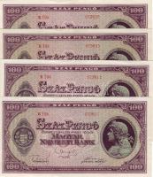 1945. 100P (4x) ebből 2db + 2db egymás utáni sorszámmal T:II Csak egyszer hajtva!