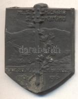 Osztrák-Magyar Monarchia 1915-1916. "Magyar Királyi 20. Honvéd Gyaloghadosztály" cink lövészárok sapkajelvény (35x28mm) készítő: GURSCHNER WIEN, szignó: PAPP; tű nélkül T:2- Austro-Hungarian Monarchy 1915-1916. "20. Honved Infantry Division / Mt. S. Michele, S. Martino"  zinc cap badge (35x28mm) maker: GURSCHNER WIEN, sign: PAPP; without pin C:VF