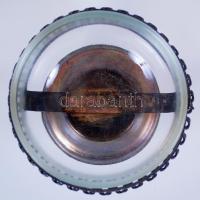 Kínáló kosár, alpakka hibátlan üveg betéttel, jelzett, m: 6 cm, d:10 cm / Alpaca with glass, basket ...