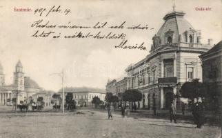 Szatmárnémeti, Deák tér, Paskuj Imre biztosítása fiókja; Cseplák Bálitné kiadása / square, insurance office (EK)