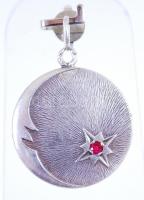 Art deco ezüst (Ag) medál rubinnal /  Art deco silver pendant with a ruby stone, 2,5cm, 3gr