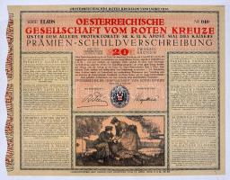 Ausztria 1916. 20K értékű "Osztrák Vöröskereszt" nyereménykötvény T:II- Austria 1916. "Oesterreichische Gesellschaft vom Roten Kreuze" (Red Cross) premium debenture about 20 Corona C:VF