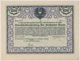 Ausztria 1920. 200K értékű 4% kamatozású kötvény T:II- Austria 1920. Bond in 200 Corona value C:VF