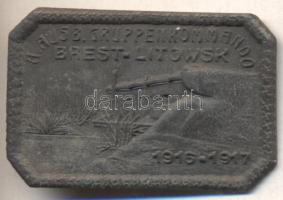 Osztrák-Magyar Monarchia 1916-1917. "A.AUSB. GRUPPENKOMMANDO - BREST-LITOWSK 1916-1917" cink sapkajelvény (27x41mm) tű nélkül T:2 Austro-Hungarian Monarchy 1916-1917. "A.AUSB. GRUPPENKOMMANDO - BREST-LITOWSK 1916-1917" zinc cap badge (27x41mm) without pin C:XF